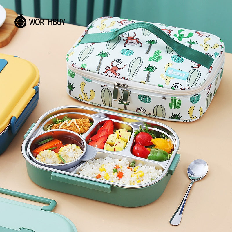 Stainless Steel Lunch Box 4grid Portable Bento Box Food Storage